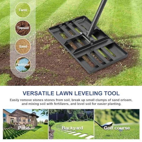 Heavy Duty Leveling Rake for Lawn, Yard & Soil - 5FT Stainless Steel Garden Tool, Rust-Proof Dirt Leveler for Turf, Golf & Football Fields