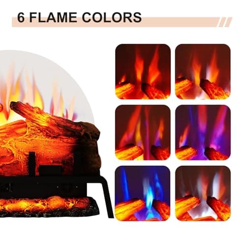 PuraFlame 24" Free Standing Electric Fireplace Log Set Insert, 750W/1500W Heater, 6 Flame Colors with 5 Brightness, Crackling Sound, Remote Control