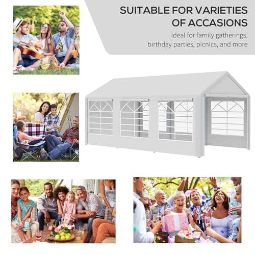 Outsunny 16' x 32' Heavy Duty Party Tent & Carport with Removable Sidewalls and Double Doors, Large Canopy Tent, Sun Shade Shelter, for Parties, Wedding, Outdoor Events, BBQ, White