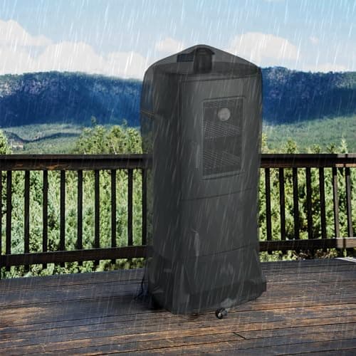 Propane Smoker with Cover, Vertical Smoker Grill with Temperature Control Outdoor Heavy Duty Three Removable Smoking Shelves, Black