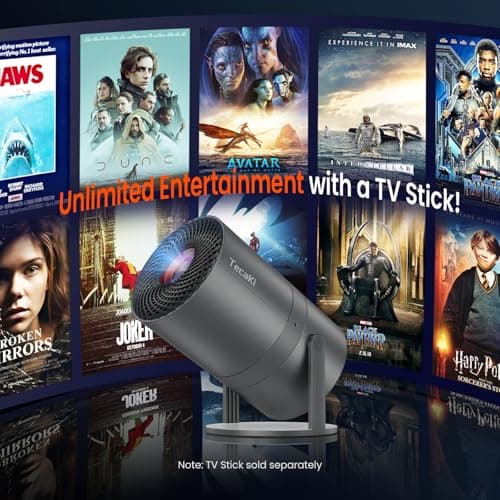 [Two-Way Bluetooth 5.2] Mini Portable Projector 4K 1080P Supported Projection, Tecaki Movie Projector with 180°Rotatable Stand Auto Keystone Correction Long Lens Life for Home Theater, Outdoor Party