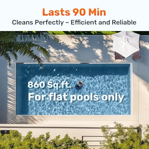 Cordless Robotic Pool Cleaner, Lasts 90 Min, Automatic Vacuum for Above-Ground Pools up to 860 Sq.ft, Portable, Self-Parking, Orange