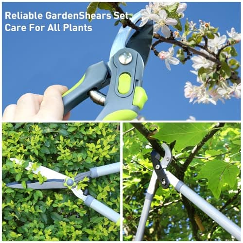 Garden Loppers Hedge Clippers, Updated 3PCS Garden Pruning Shears Combo Set, Branch Cutter with Compound Action, Chops Thick High Branch Ease, Professional Tree Trimmer Set Heavy Duty