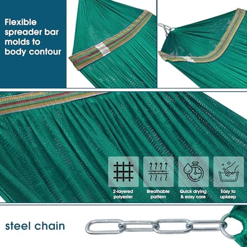 Tranquillo Foldable Hammock Stand, Collapsible Camping Hammock and Stand Set, 600 lbs Capacity Double Hammock Stand for 2 Persons, Premium Steel Stand and Breathable Polyester Hammock Net, Peacock