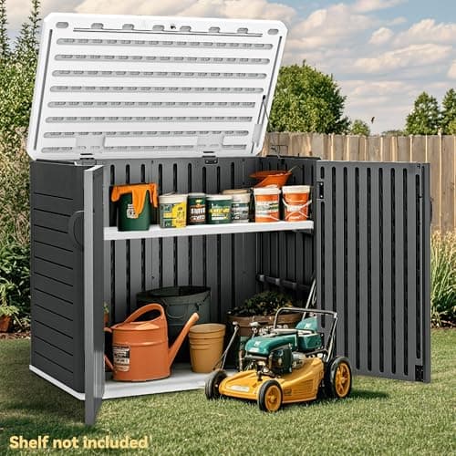 DWVO 35 Cu Ft Outdoor Storage Shed with Unique X-Shaped Lockable Door, Weatherproof Resin Tool Shed w/o Shelf for Gardening & Lawn Equipment, Dark Gray