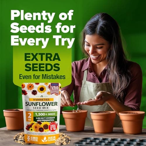 HOME GROWN Sunflower Seeds Mix Pack 1,500+ Colorful Varieties of Sunflower Seeds to Plant - 2-10ft Tall Plants, Pollinator Friendly 𝗡𝗢𝗡-𝗚𝗠𝗢 𝗨𝗦𝗔 – Easy to Grow, High Germination