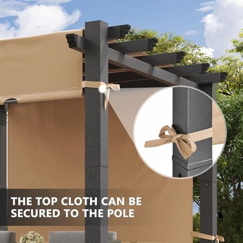 Aoxun 10'x10' Outdoor Pergola, Retractable Adjustable Roof, Aluminum Sun Shade Canopy, Modern Metal Patio Brown Shade Cover for Garden, Backyard and Deck
