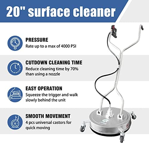 janz 20" Pressure Washer Surface Cleaner with 4 Wheels,Dual Handle,Stainless Steel Housing, 4 Replacement Nozzles and 2 Hose Adapters,Ideal for Driveways, Sidewalks,Patios,Decks Cleaning