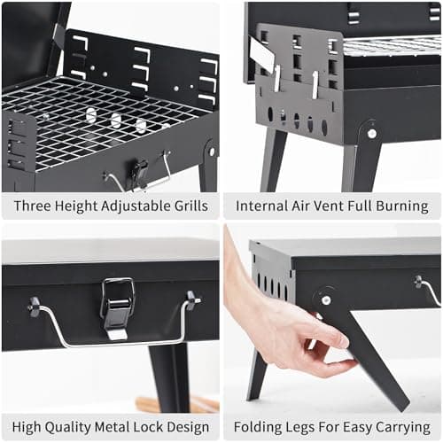 MASTER COOK Portable Charcoal Grill, Foldable BBQ Grill Kit Easy to Carry, Mini Tabletop Grill for Outdoor Camping, Patio and Picnic, 17.1”*10.8”*2.5”