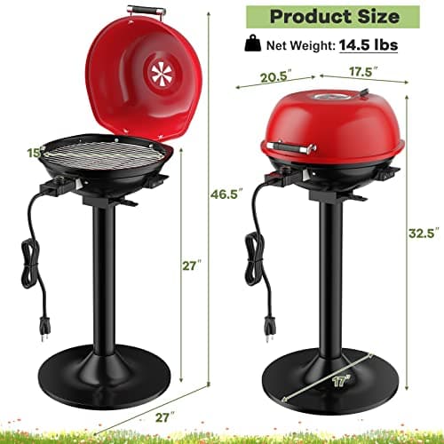 Giantex Electric Grill Indoor Outdoor, 1600W Portable Barbecue Grill with Removable Non-Stick Grilling Rack, Adjustable Temperature, Oil Drip Tray, for Picnic Camping Backyard Cooking (Red)
