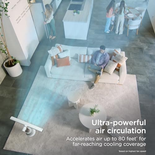Shark TurboBlade Fan—Ultra-powerful bladeless tower fan, pivots, twists, oscillates 180°, accelerates air up to 80 ft., 10 noise levels + 10 speeds for air circulation, easy to clean, dove, TF202SWH