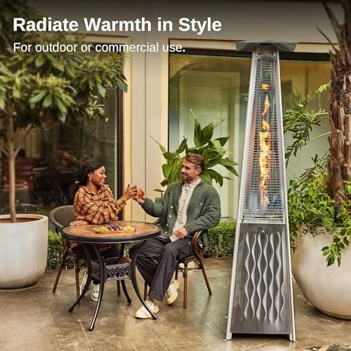 EAST OAK 48,000 BTU Pyramid Patio Heater, Outdoor Patio Heater All Stainless Steel With Wheels, Quartz Glass Tube Propane Heater for Commercial & Residential, Triple Protection System, 2025 Upgrade