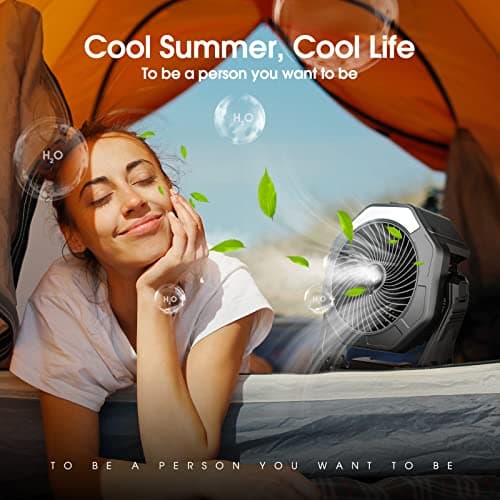 Ausic Portable Misting fan, 8-Inch Cooling Mist Fans, 10000mAh USB Rechargeable Battery Powered Fan with Mister, 250mL Water Tank & LED Lantern, for Home Desk, Bedroom, Office, Outdoor&Indoor Use