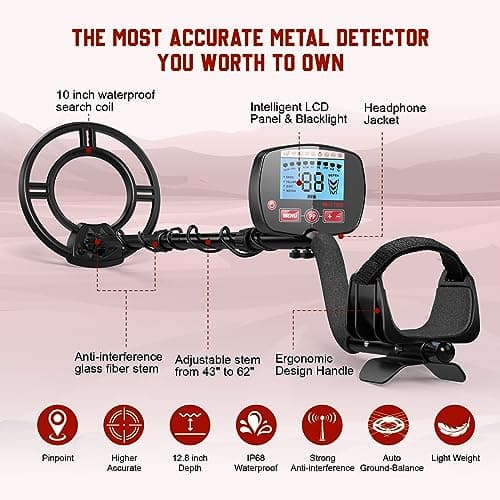 Metal Detector for Adults, Professional Higher Accuracy and Sensitivity, IP68 Waterproof Metals Gold Detector with LCD Display, 4 Modes, Upgraded DSP Chip 12.8” Detection Depth Metal Detectors
