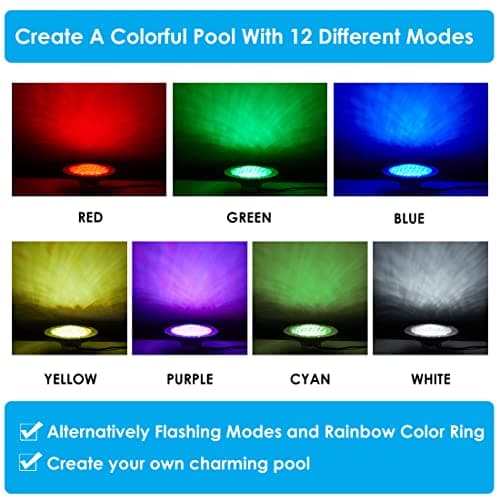 HQUA PN01DC 120V AC Remote Control LED RGBW Color Change Inground Pool Light, 10 Inch 50W with 100 Feet Cord, UL Listed Transformer Included, Fit for 10" Large Wet Niches.
