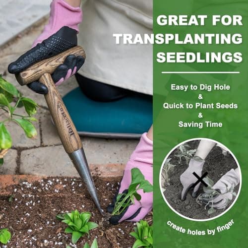 Hand Dibber with 5 inches Measuring Scale, Easy to Grip L-Shaped Wood Handle Dibbler, Seeding Widger, Stainless Steel Garden Planting Trowel for Repotting, Long and Narrow Widger for Planting, Weeding