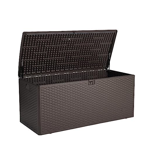 Amazon Basics Outdoor Patio Storage Box 150 Gallon Deck Box, Waterproof and Weather-resistant, Furniture Cushions Garden Tools, Brown