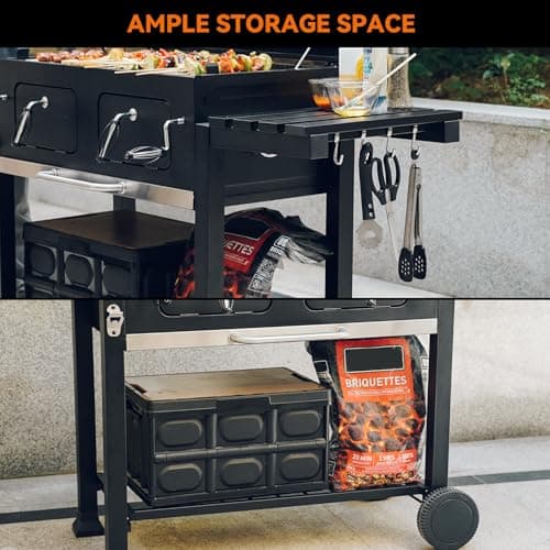 Onlyfire Extra Large BBQ Charcoal Grill with Versatile Cooking Grate and Warming Rack, Outdoor Barbecue Stove with Dual-Zone Adjustable Charcoal Tray, Grill Cover Included, Black GS339