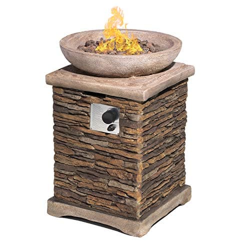 SUNBURY Outdoor Propane Fire Pit, Gas Fire Pit for Outside Patio, Stone Outdoor Fire Table Fire Column 40,000 BTU Propane Fire Tables Firepit Table w Lava Rocks, CSA Certified, Waterproof Cover