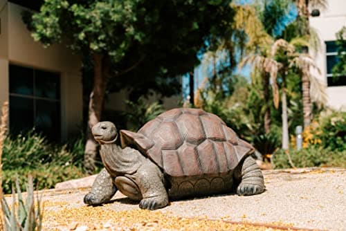 XBrand 28" L Brown and Black Concrete/MgO Walking Tortoise Statue, Indoor or Outdoor Décor, Garden Sculptures, Turtle Garden Statue