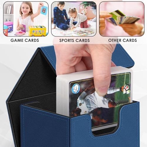 Homthy 4 Pack Card Box - Large Size, Fits 400+ Sleeved Cards, Compatible with Mtg Deck, Premium Leather Card Box for Trading Cards