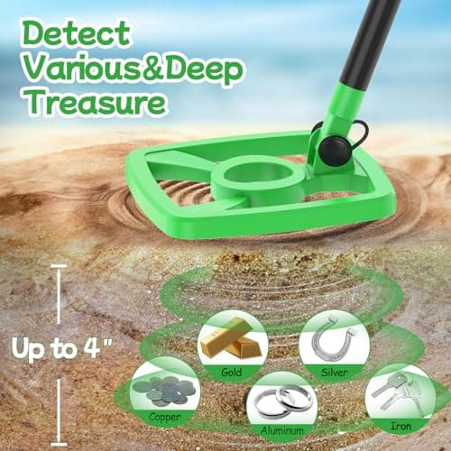 OMMO Metal Detector, Rechargeable Built-in Battery Kids Metal Detector with Funny LCD Display, Adjustable Metal Detectors for Kids with Waterproof Search Coil USB Cable for Detecting Treasure