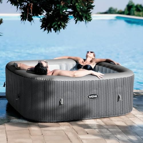 Pacific Energy-Efficient Hot Tub Bundle | 6-Person Inflatable Spa with Thermal Cover & Insulated Foam Mat | Gray Rattan