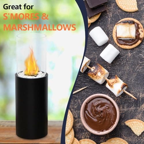 Large Standing Clean Burning Bio Ethanol Ventless Fireplace 31.5" H Freestanding Fire Bowl Pot with with 2 Combustion Chambers for Indoor Outdoor Patio(Black)
