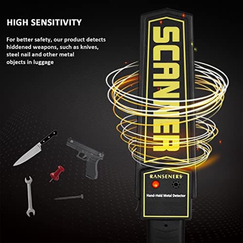 Handheld Metal Detector Wand,Security Wand,Portable Adjustable Sound & Vibration Alerts, Detects Weapons Knives Screw (High Sensitivity, Black)