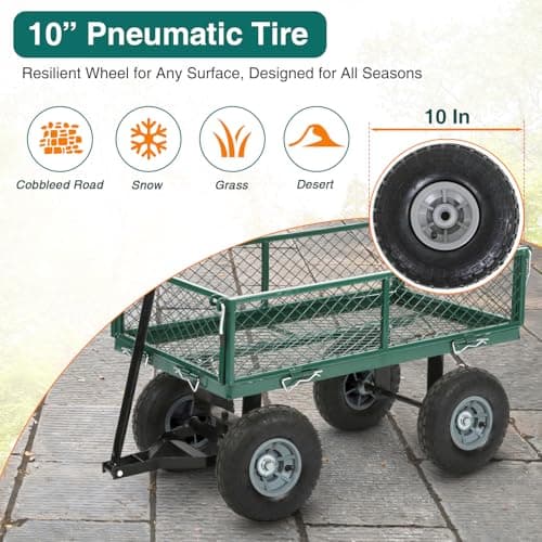 Garden Cart Wagon - 400 lbs Capacity Heavy-Duty Steel Mesh Utility Cart with Removable Sides, All-Terrain Wheels & Pull Handle for Yard, Lawn & Garden Hauler