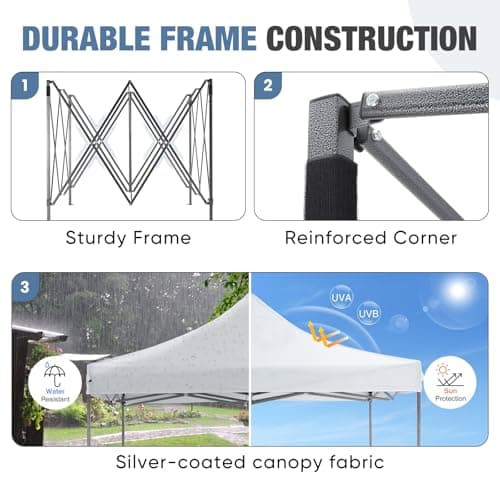 DUMOS Canopy Tents 10x10 Heavy Duty with Sand Bags, Pop Up Canopy for Vendor Market,Parties,Backyard with Carrying Bag, Waterproof Portable Tent Pop Up Shade 10FT WH