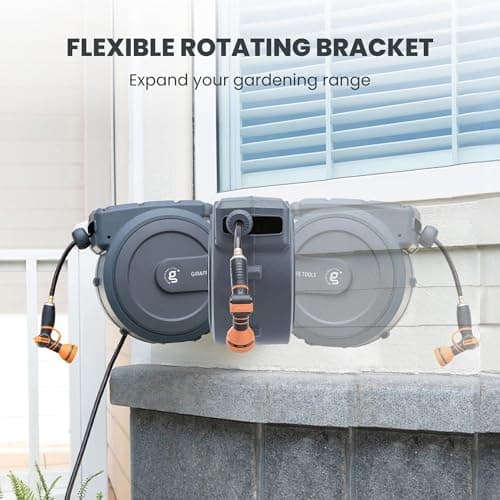 Giraffe Tools AW30 Garden Hose Reel Retractable 1/2" x 100 ft Wall Mounted Water Hose Reel Automatic Rewind, Any Length Lock, 100 ft, Dark Grey