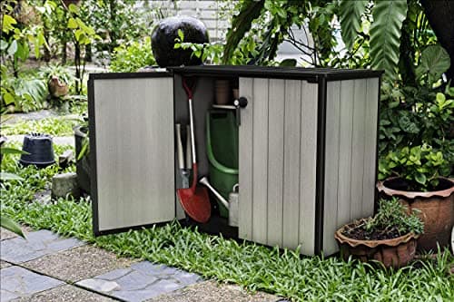 Keter Patio Store 4.6 x 4.0 ft. Resin Outdoor Storage Shed with Paintable and Drillable Walls for Customization-Perfect for Yard Tools and Pool Toys, Grey
