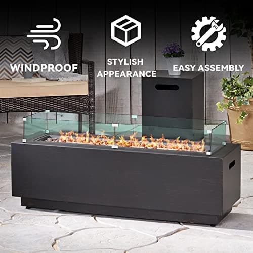 Skyflame Fire Pit Table Glass Wind Guard - 54" x 12", Thick Linear Heat-Resistant Tempered Glass Flame Shields with Hard Aluminum Corner Brackets and Rubber Feet for Propane, Gas, Outdoor