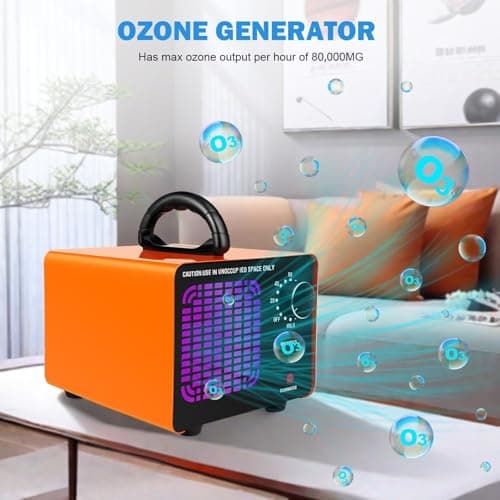 Ozone Generator 80,000mg/h, Ozone Machine Odor Removal Ozone Odor Eliminator Ozonator Air Ionizer Deodorizer for Home/Car/Smoke/Pet Odor