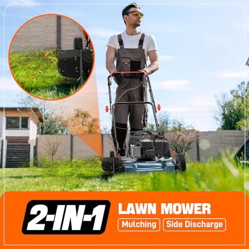 SENIX 20-Inch Gas Lawn Mower with 125 cc 4-Cycle Briggs & Stratton Engine, Side Discharge, 5-Position Single Wheel Height Adjustment (LSPG-L3)