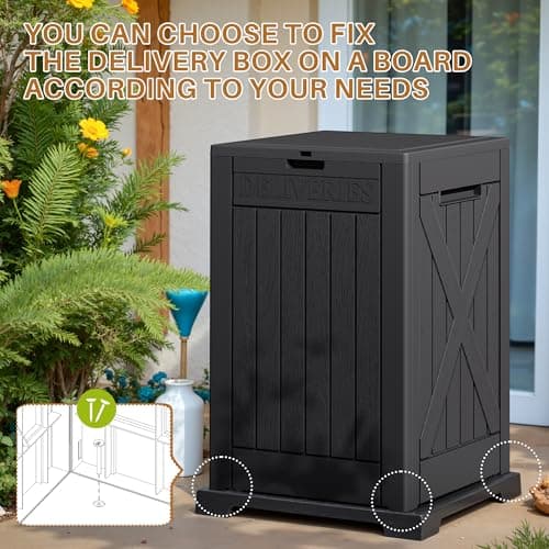 Devoko 48 Gallon Package Delivery Box Outdoor Secure Lockable, Waterproof Deck Box PP Material Storage Container for Porch, Deck (Black, 48 Gallon)
