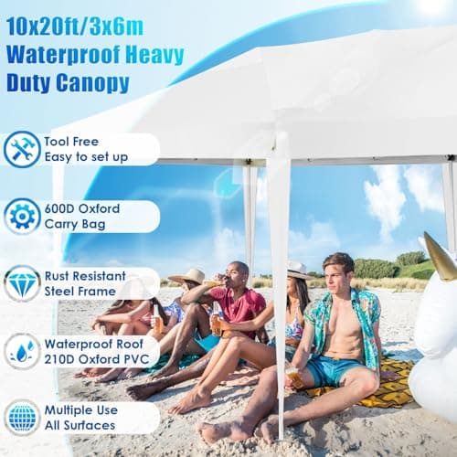 COBIZI Canopy 10x20 Pop Up Canopy Tent Party Tents for Parties Weddings Backyard Waterproof Canopy Outdoor Commercial Instant Canopy Event Tent with Stakes, Ropes,Sandbags, White