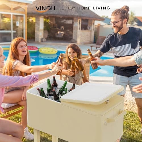 VINGLI 80 Quart Rolling Ice Chest, Portable Patio Party Bar Drink Cooler Cart, with Shelf, Beverage Pool with Bottle Opener