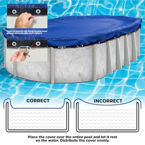 Premium Heavy-Duty Winter Pool Cover - Royal Blue, Extra Thick and Durable, Tear-Proof, UV-Resistant, Reinforced Edges, Easy Install, All-Season Protection for 18-ft x 34-ft Oval Above Ground Pools