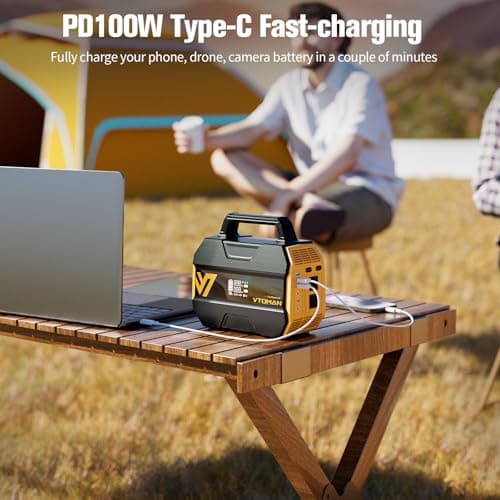 VTOMAN FlashSpeed 300 Portable Power Station 70000mAh, Only 7.4lbs with 7 Outlets, LiFePO4 Generator with Up to 600W AC Outlet, 12V/24V DC Input Adapt RV/Van, PD 100W Type-C for Power Outage, Camping