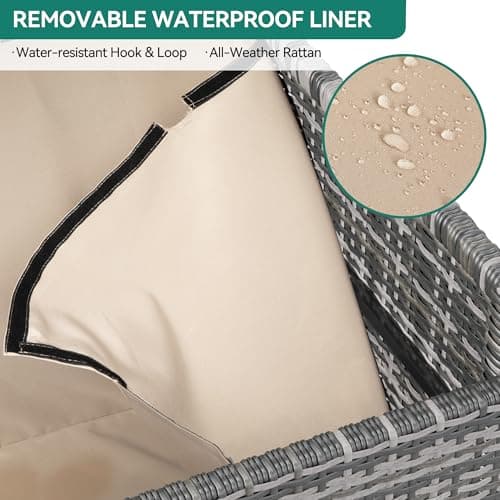 YITAHOME 200 Gallon Large Wicker Deck Box w/Storage Net, Rattan XL Outdoor Storage Box Patio Cushion Storage, Waterproof Storage Box for Patio Furniture, Garden Tools, Pool Sports Equipment (Grey)