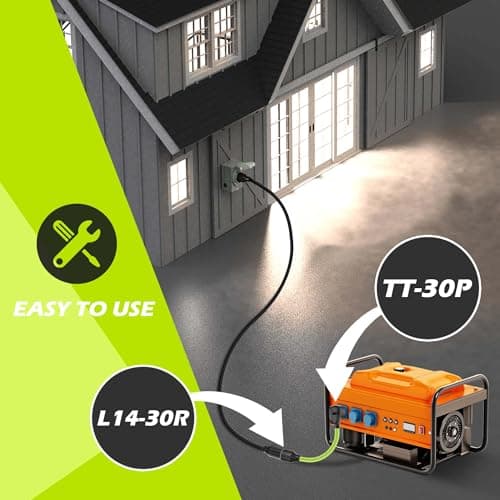 30 Amp to 4 Prong Generator Adapter Cord, Generator Transfer Switch Adapter Cord, NEMA TT-30P Male to L14-30R Female, Generator to House Adapter Cord, 30 Amp 10 Gauge STW