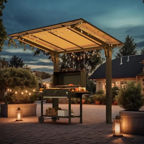 AECOJOY 8' x 5' Gazebo Outdoor Pergola for Patio, Freestanding Lean to Hard Top Grill Gazebo Carport Pergolas and Gazebos Clearance with Roof, Small Wall-Mounted Heavy Duty Awnings for Patio, Decks