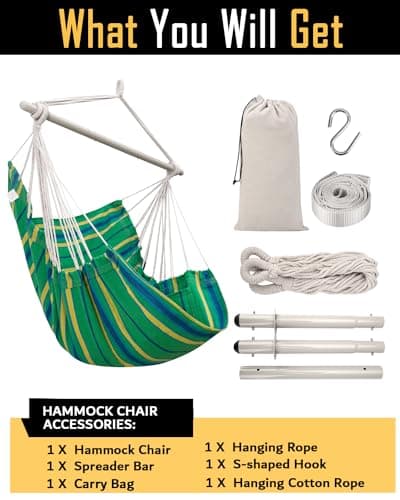 ADVOKAIR Hammock Chair Swing (500 lbs Max) - Hanging Hammock Chair Rope Swing Indoor for Bedroom, Outdoor, Patio, Bedroom, Porch, Deck - Sturdy Steel Bar with Anti-Slip Safety Rings