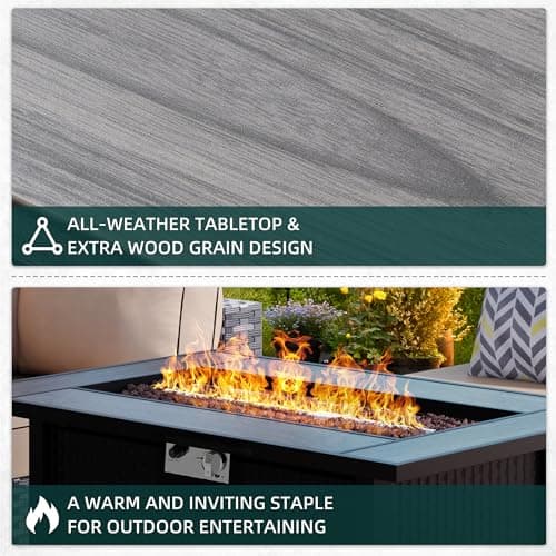 SUNLEI 45" Gas Fire Pit Table, 2 in 1 Fire Pits & Outdoor Fireplaces with Removable Lid & Waterproof Cover, 50000 BTU Patio Outdoor Propane Fire Pits with Lava Rock and Alumium Frame Tables