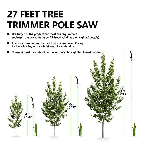 7-27 Feet Extendable Pole Saw for Tree Trimming – Manual Branch Trimmer with Long Handle, Storage Bag, and Green Design – Perfect for Pruning and Cutting High Branches.