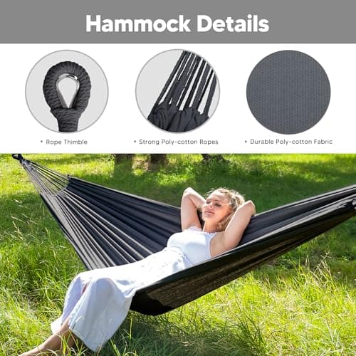 SUNCREAT Hammocks Standing Patio Hammock, Portable Hammock with Stand Foldable, Dark Gray