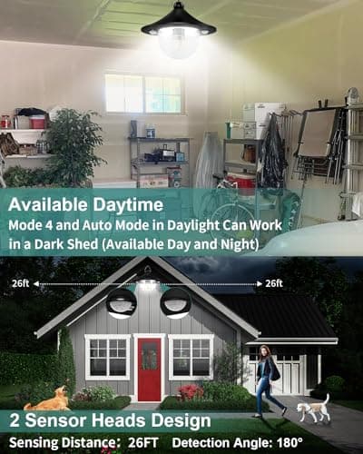 Solar Shed Light Outdoor Indoor 3000LM Solar Lights Daytime Available with Remote Control,Double Motion Sensor & 5 Lighting Modes, Solar Indoor Lights for Gazebo,Shed,Garage,Barn