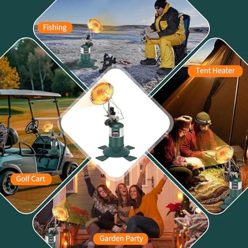 KOMAN Propane Heater for Tent, Camping & Patio - Portable Outdoor Heater with 1lb Propane Tank & 20-40lb POL Adapter, Safety Shut-off Valve & Tip-over Switch